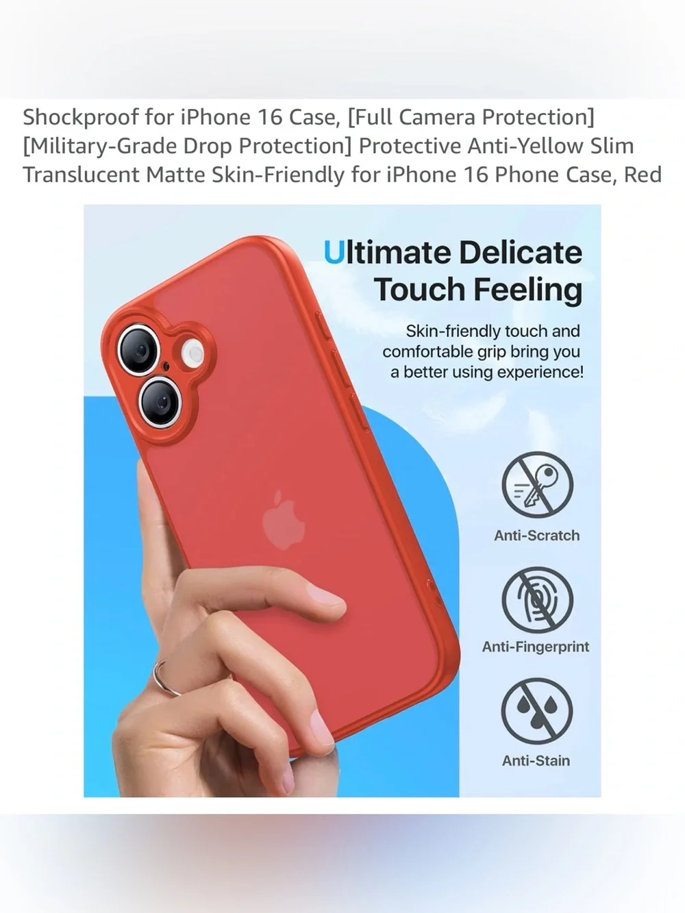 Red Matte iPhone 16 Case with Camera Protection military grade drop translucent